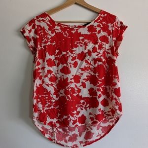 Red and white floral shirt